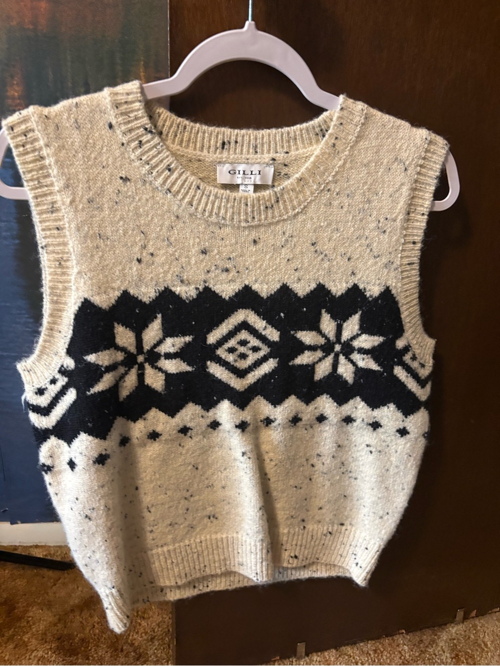 Gilli Cream and Black Fair Isle Knit Vest
